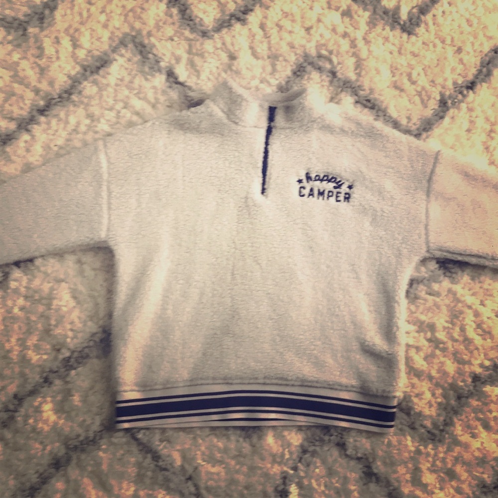 White happy camper sweater
